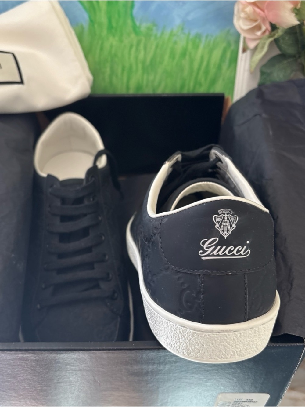 GUCCI Men’s Gg Monogram Black Guccissima Sneakers Size 8.5 D New Saks Authentic